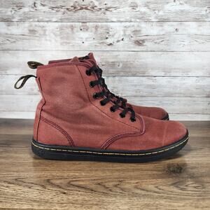 Dr. Martens Womens Shoreditch Size 8 Red Maroon Canvas Lace Up Booties Boots